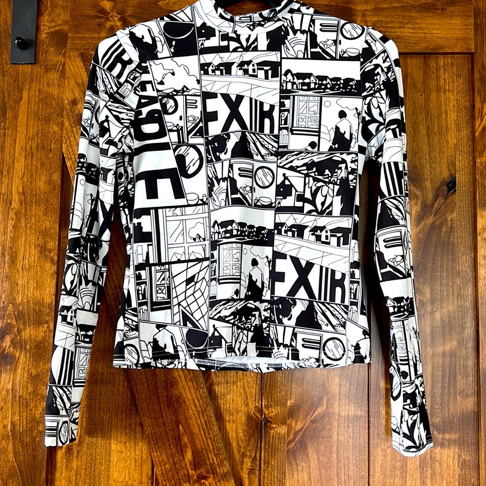 Mock Neck Pop Art Print Long Sleeve